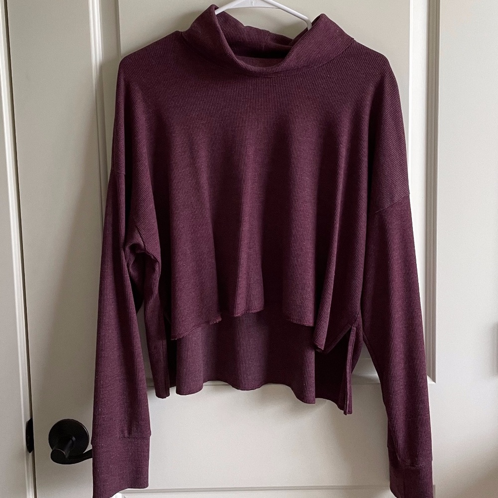 American Eagle Outfitters Cropped Long-Sleeve Mock Neck Top - Plum